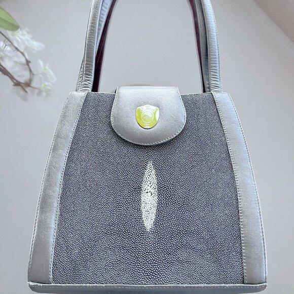 Kismet Genuine Stingray Leather Satchel Shoulder Handbag Black Thailand NEW - Picture 7 of 10